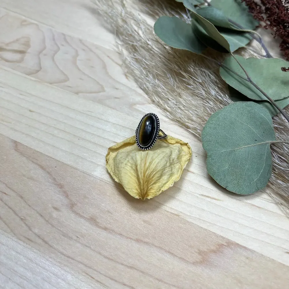Vintage Clark and Coombs C&C Sterling Silver Elongated Agate Ring Size 4.75